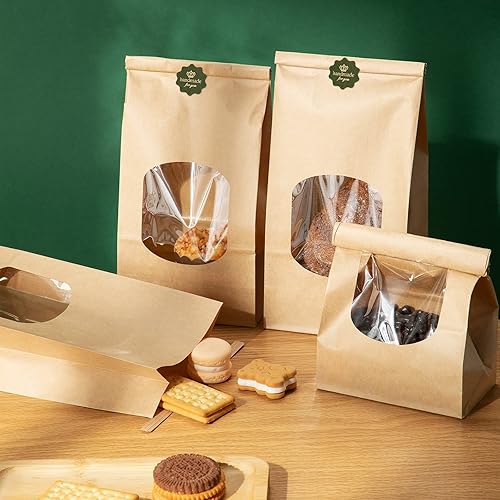 Miniatura 7 de Tenare 50 bolsas de panadería con ventana, bolsas de papel kraft de estaño de Navidad y 60 piezas preciosas hechas a mano para sellar etiquetas