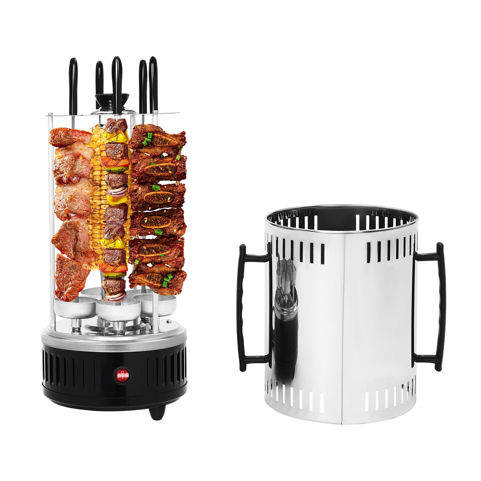 Vertikaler Elektrogrill - 1000W Vertikaler Rotisserie-Grill, Elektrische Drehgrillmaschine, Max. Heiztemperatur 400-500℃, Vertikalgrill für BBQ, Spieße, Rotisserie (SW-5)