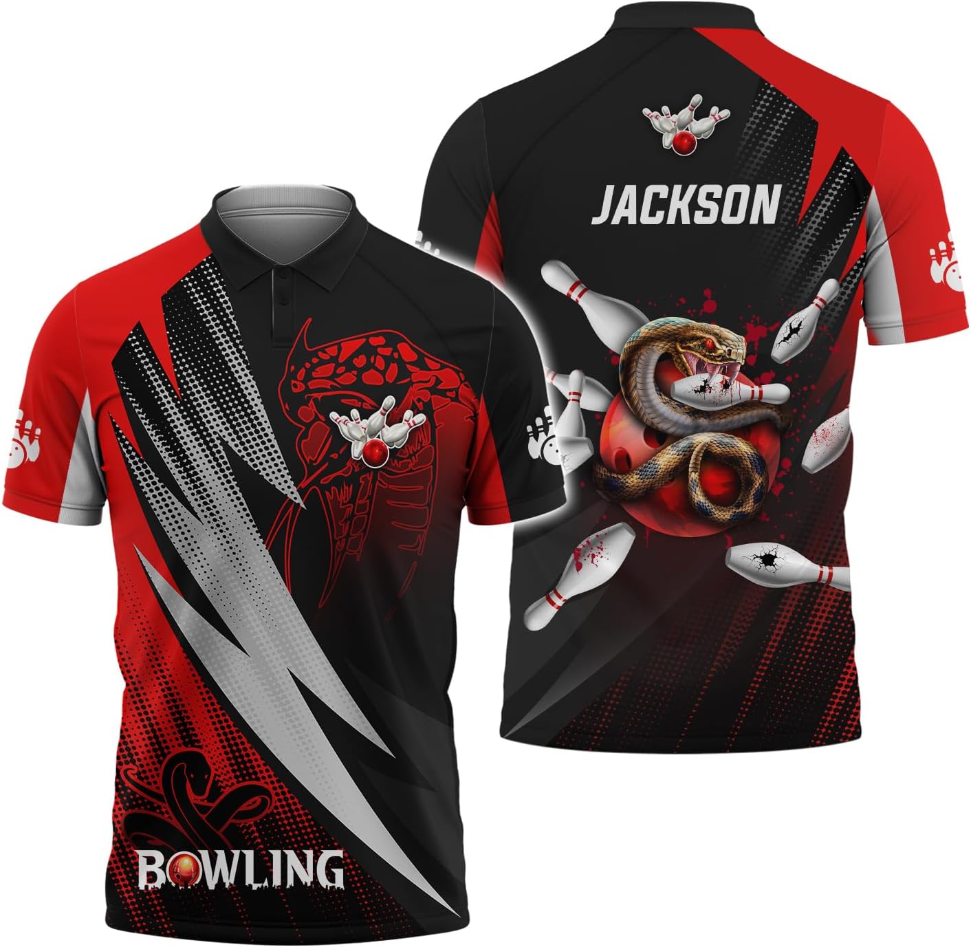3D Customized Snake Bowling Polo Shirt Professional Bowlers Casual Apparel Gift for Bowl Players Tournament