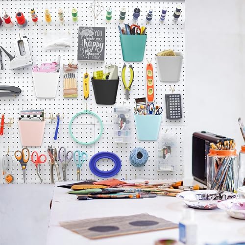 Miniatura 19 de G.CORE Paquete de 6 vasos grandes para tablero de clavijas, con ganchos, con forma de caja cuadrada, accesorios para garaje, banco de trabajo, sala