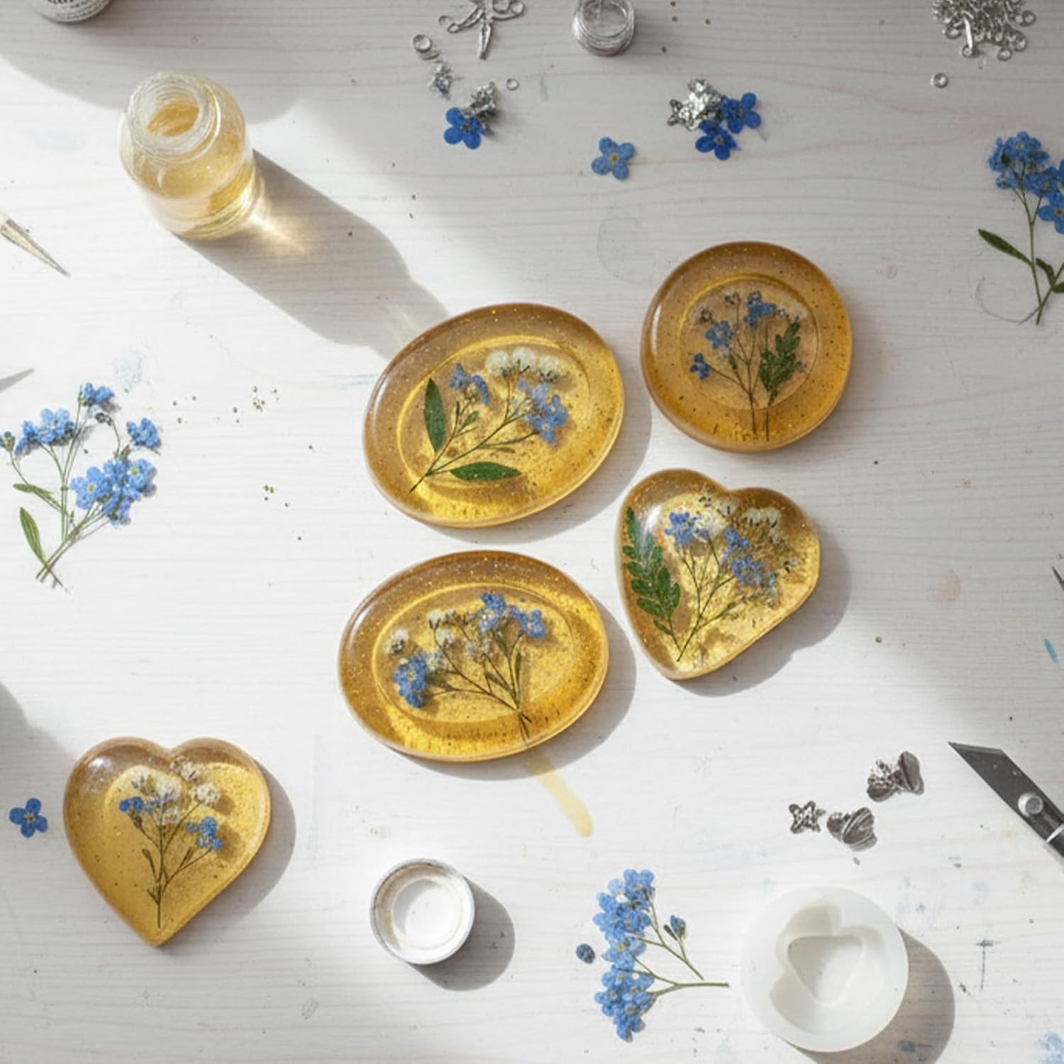4 Cavity DIY Resin Silicone Molds for Thumb Worry Stone, 4 Unique Designs: Heart, Round, Oval, Teardrop, Stress Relief & Anxiety Meditation Pocket Stones Mold for Epoxy Casting