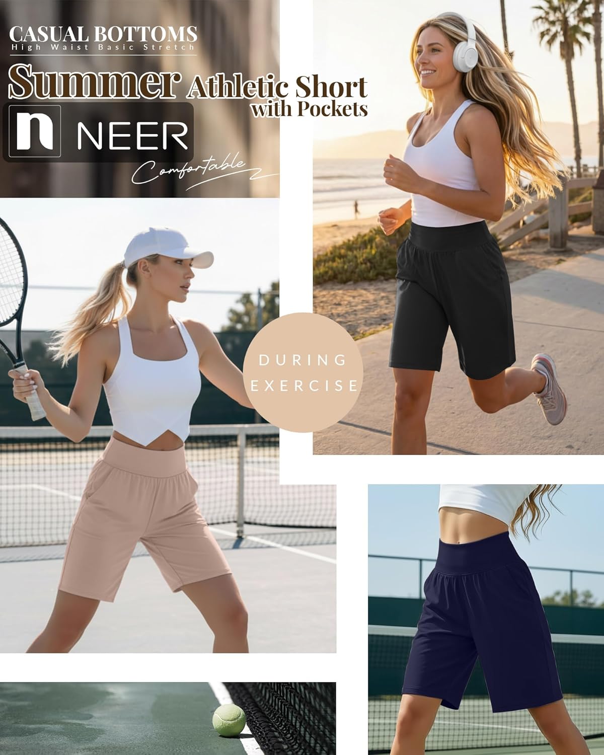 Neer 3 Pack Women's Bermuda Shorts, High Waist Basic Stretch Casual Bottoms Knee Length Summer Athletic Short with Pockets - Image 4