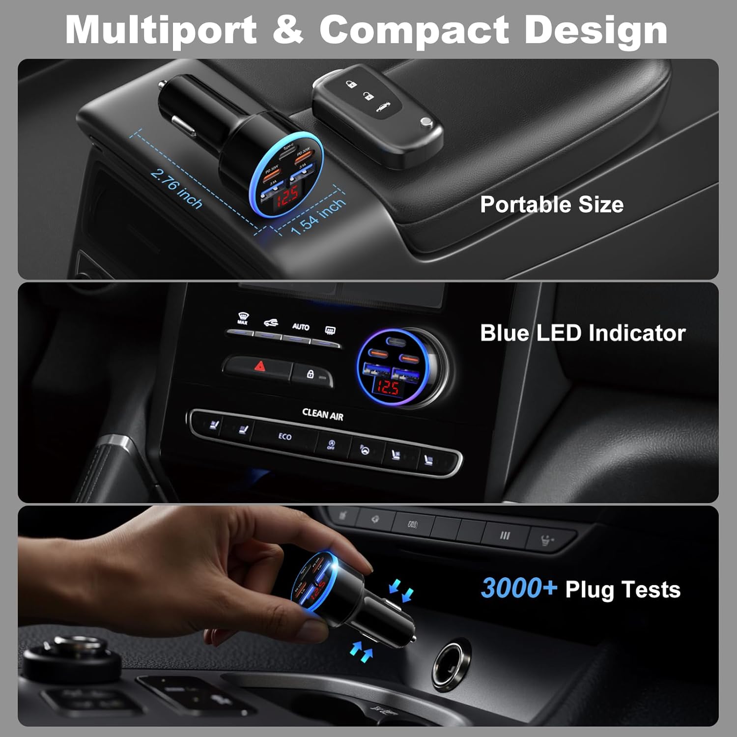 OKRAY 2Pack 90W 5-Port USB C Car Charger, Dual PD30W Super Fast Charging for iPhone 17 16 15 Pro, iPad Air, Samsung Galaxy S25 A16 Android, 12v Cigarette Lighter Type C Car Charger + 4Pack USB-C Cable