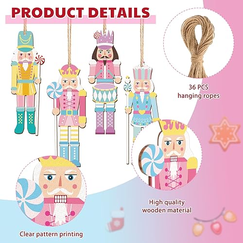 Miniatura 3 de 36 adornos de cascanueces para árbol de Navidad, cascanueces de madera, adornos colgantes de Navidad a granel, decoraciones de Navidad para