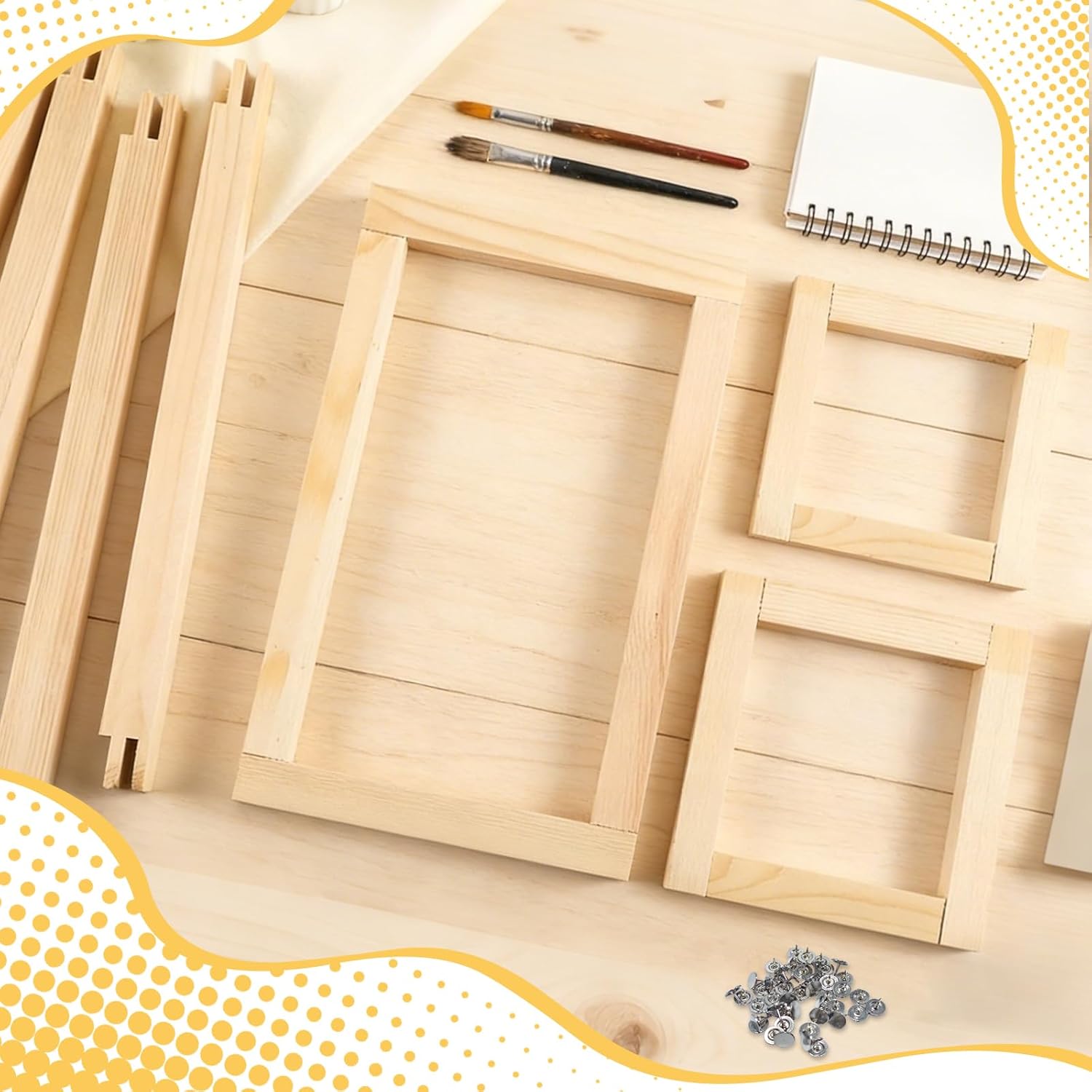 BUAEL 16 PCS Stretcher Bars for Needlework 4 Sizes Wooden with 50 Tacks and Tacks Remover Needlepoint Embroidery Frame Set Suitable As A Craft Birthday Gift， Craft Supplies (68 in)