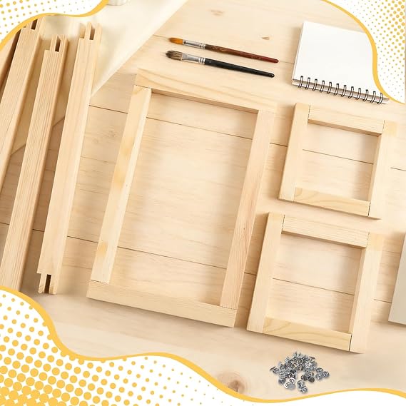 BUAEL 16 PCS Stretcher Bars for Needlework 4 Sizes Wooden with 50 Tacks and Tacks Remover Needlepoint Embroidery Frame Set Suitable As A Craft Birthday Gift, Craft Supplies (8 in)