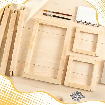 BUAEL 16 PCS Stretcher Bars for Needlework 4 Sizes Wooden with 50 Tacks and Tacks Remover Needlepoint Embroidery Frame Set Suitable As A Craft Birthday Gift, Craft Supplies (8 in)