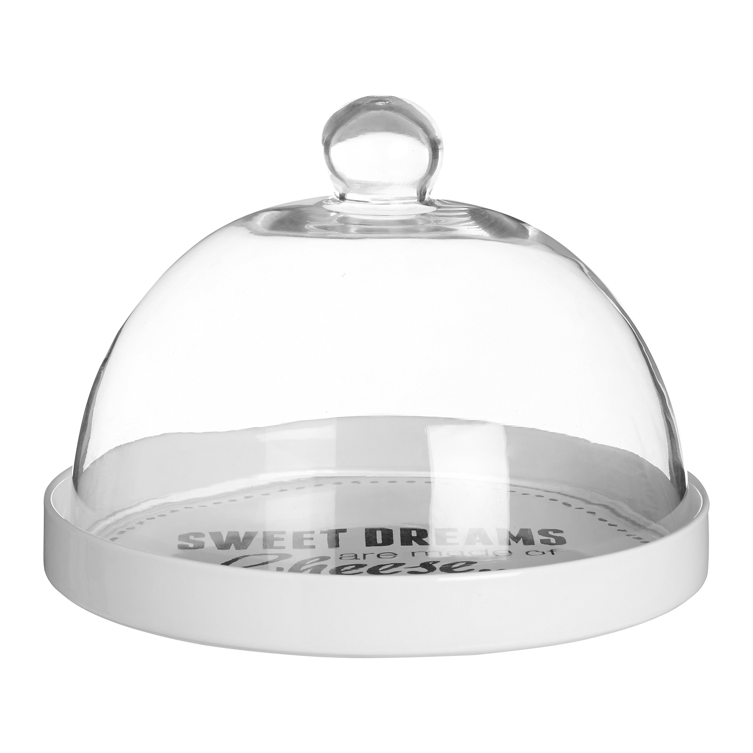 Premier Housewares White Stoneware Cheese Board with Glass Dome - Stylish Entertaining & Efficient Cooking