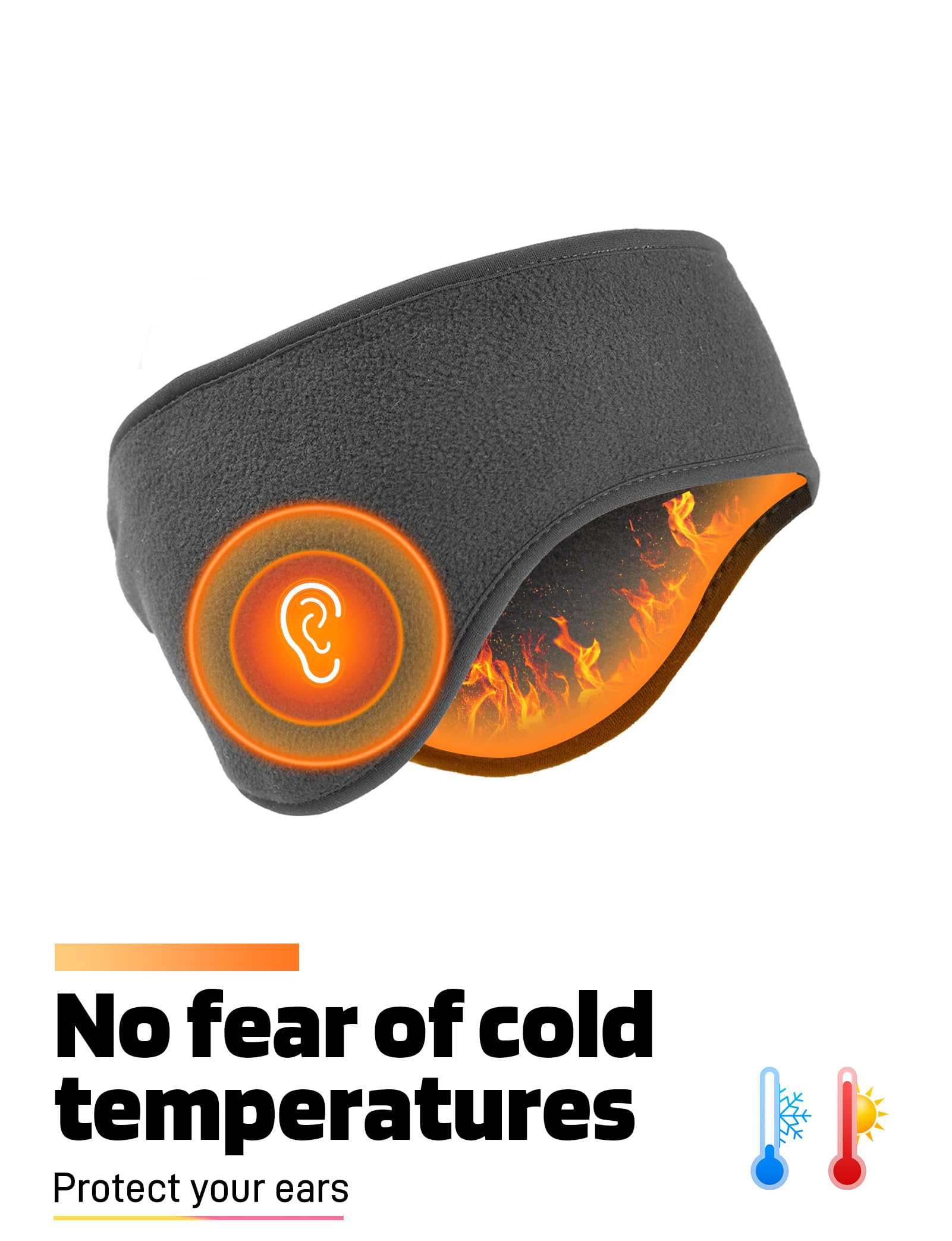 Buauty Winter Ear Warmers For Women & Man Fleece Grey Headband Earmuffs Running Gear Covers For Cold Weather Cycling Winter Accessories
