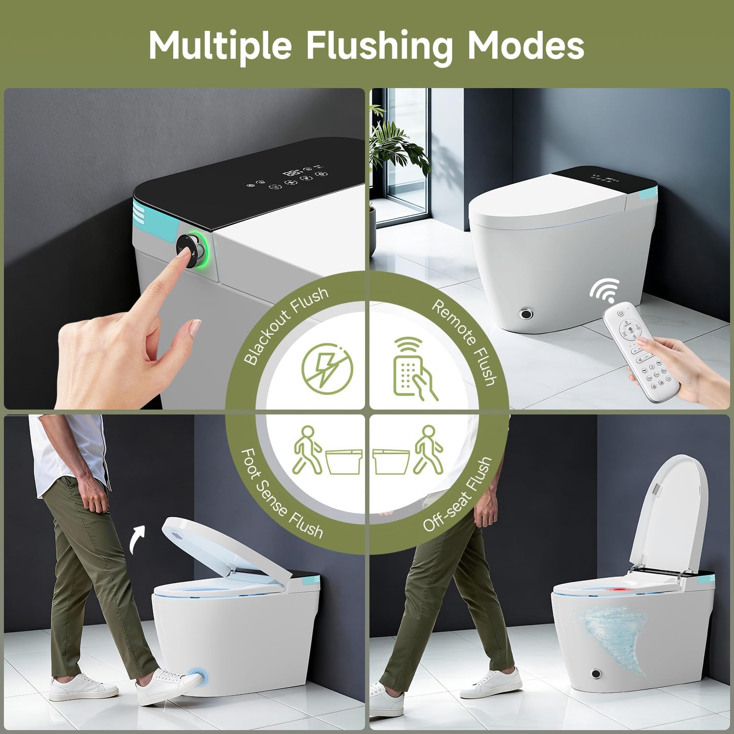 Smart Bidet Toilet Auto Open/Close Lid, Heated Seat with Warm Water Sprayer & Dryer, Tankless Smart Toilet with Auto Dual Flush,Foot Sensor Operation,One Piece Toilet for Bathrooms