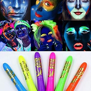 Neon Glow in The Dark Face Paint Crayons, UV Body Black Light Glow Makeup Sticks Markers for Mardi Gras Halloween Masquerades