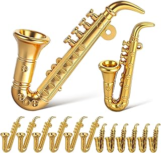 20pcs Miniature Saxophone Musical Instruments for Dollhouse Decor Golden Saxophone Model Christmas Ornaments Plastic Sax Trumpet Charm for Christmas Mini House Musical Room Furnishin