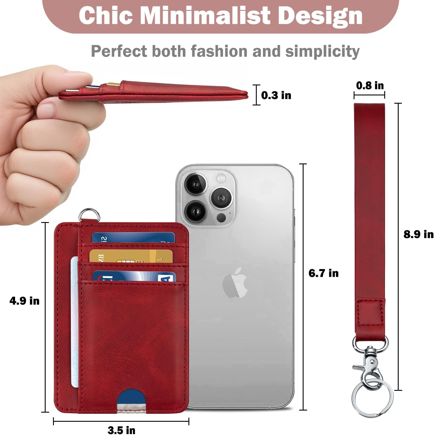 Card Holder Keychian and Lanyard Wallet Front Pocket Minimalist Travel Cute Funny Thin Leather With RFID Blocking Small Credit Card Holder Wallet for Men & Women Girls Organizer Gifts, Vintage Wine