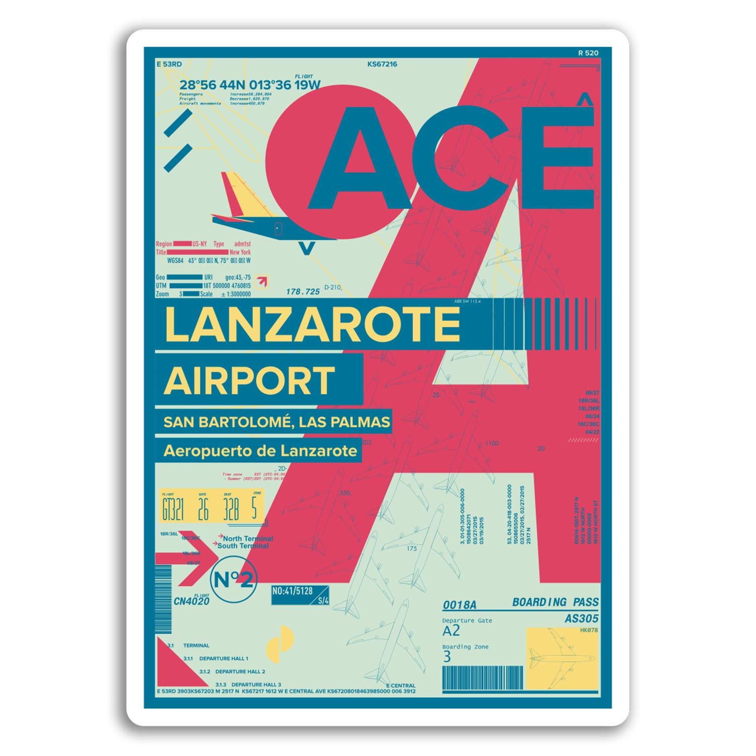 Destinationvinyl Multi 2 X 10Cm Lanzarote Airport Vinyl Stickers - Travel Sticker Laptop Luggage #17174 (10Cm Tall)
