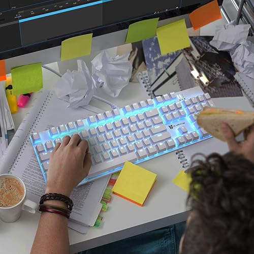 Miniatura 4 de Qisan Teclado mecánico 104 para juegos Teclado USB de gran tamaño con retroiluminación blanca para juegos con cable Diseño de EE. UU.