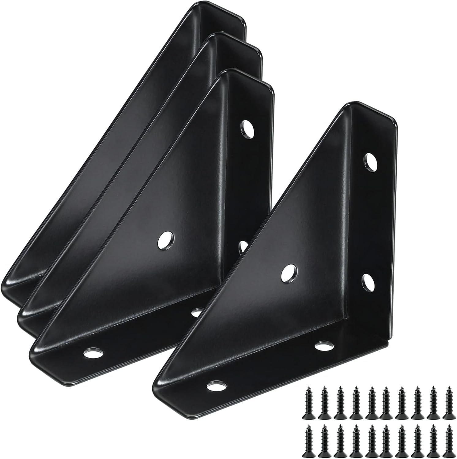 4 Pack Bed Corner Support, Shelf Brackets Hidden Type Triangular Bracket Fastener, Cold Rolled Steel Braces Joining Support for Desk Bed Edge (Black)
