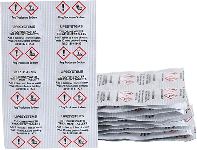 Lifesystems Chlorine Water Purification Tablets for Travelers Camping Backpackers  Treats 60 Litre Of Water