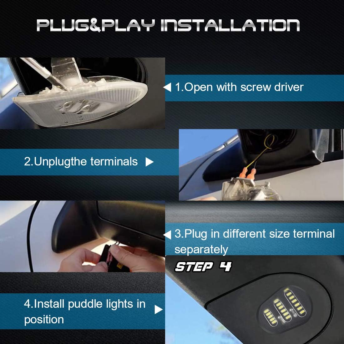 BORDAN For Dodge Ram LED Puddle Lights Driver and Passenger Side Mirror Light Lamps for 2010-2019 Dodge Ram 1500 2500 3500 4500 5500