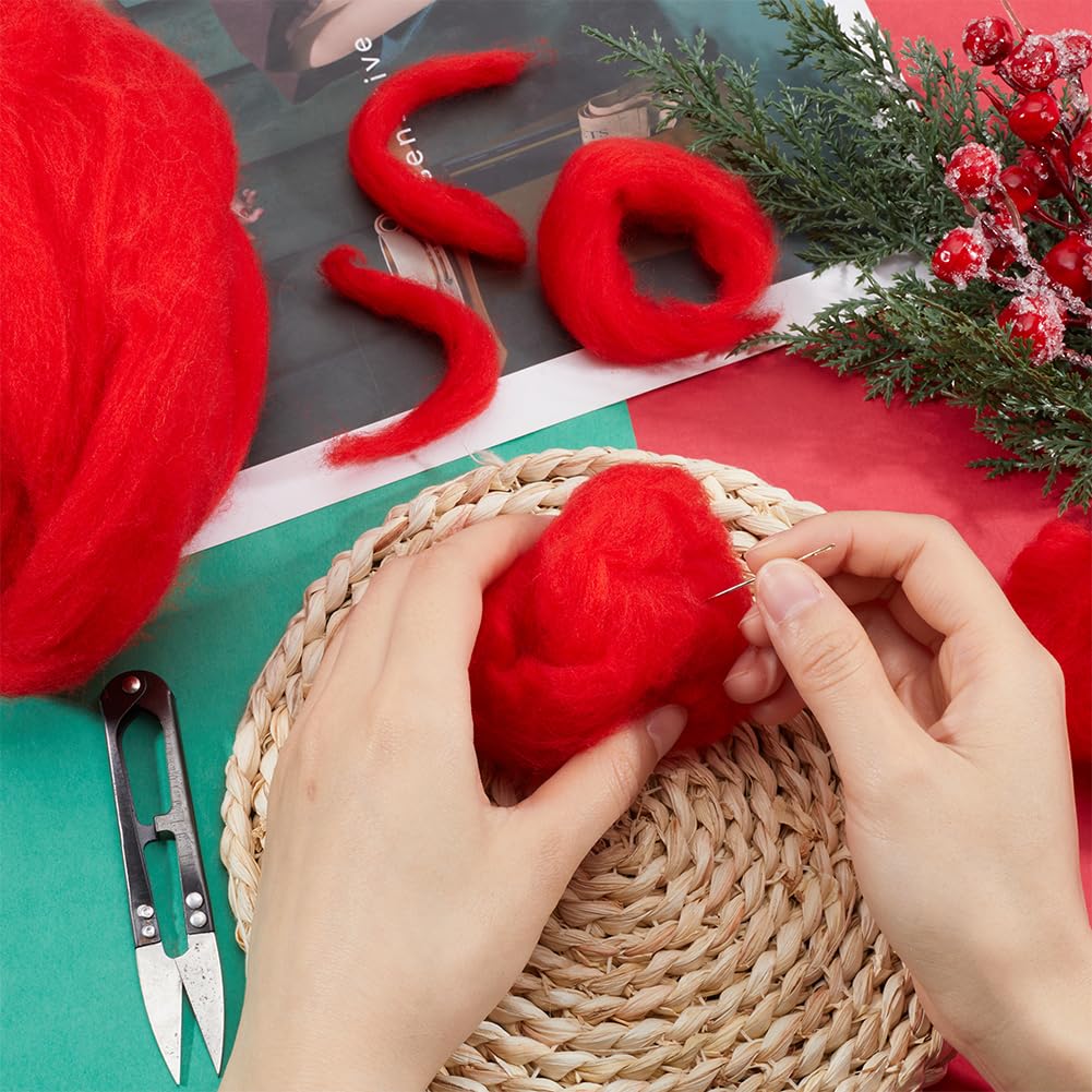 GORGECRAFT 100g Dyed Merino Wool Top Roving Red Felting Yarn Needle Felting Wool Fibre Felt Blend Dreads for Felting Spinning Knitting Weaving Chunky Yarn Blankets Tapestry Christmas DIY Handcrafts - Image 4