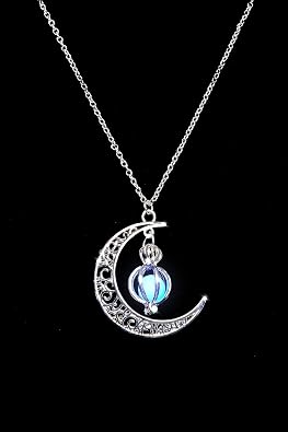 AlterImage Crescent Sailor Half Moon Glow In The Dark Necklaces 4 Pack Luminous Jewelry Green Purple Blue & Sky Blue Includes UV Light