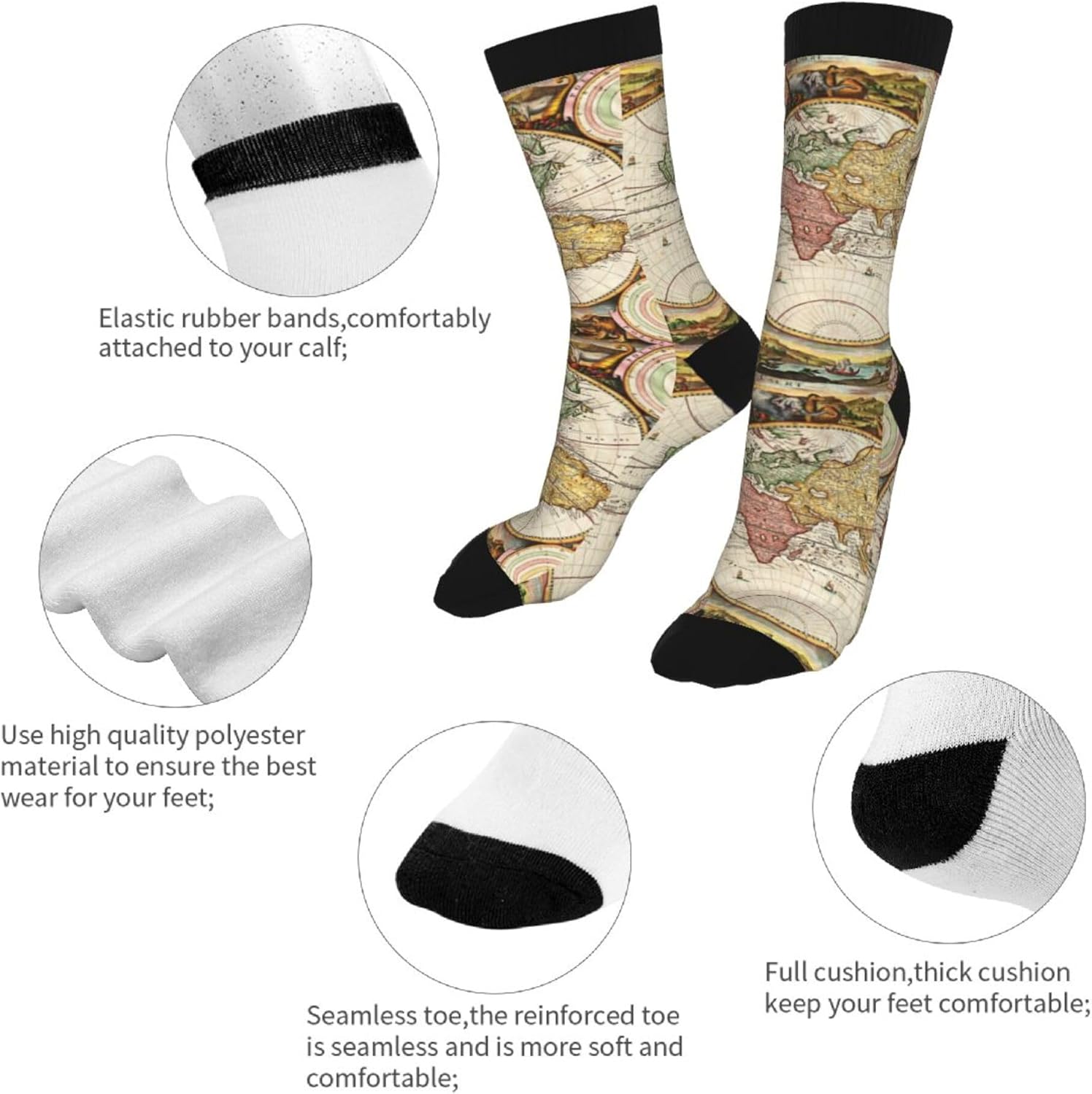 Women's Men's Fun Novelty Crazy Crew Socks World Map Two Hemisphere Ancient History Dress Socks - Image 6