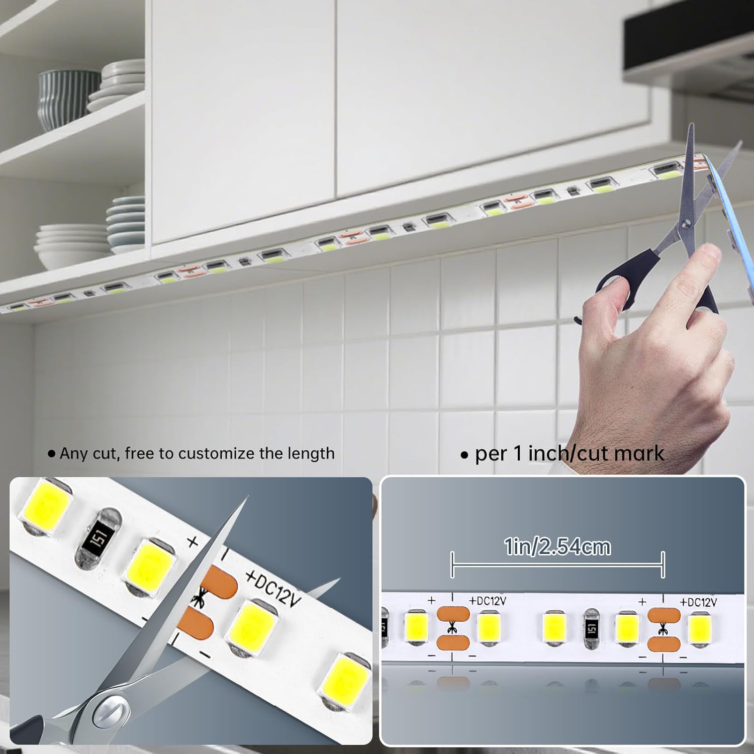 LED Strip Lights 6500K Cool White, 16.4ft Dimmable & Cuttable, 600 LEDs High Brightness, Strong Adhesive Backlight for Cabinet, Kitchen, Bedroom, TV Backlight Decor (Cool White, 16.4 ft)