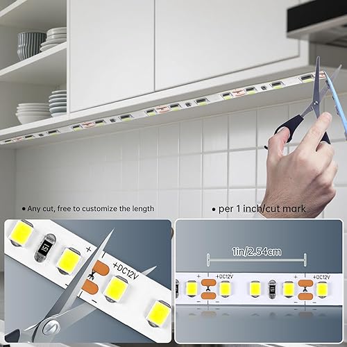 Miniatura 3 de Tira de luces LED de 6500 K de color blanco frío, 16.4 pies regulable y cortable, 600 LED de alto brillo, luz de fondo adhesiva fuerte para
