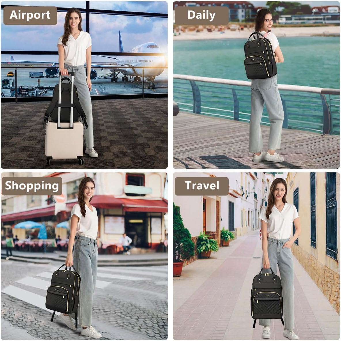 Laptop Backpack for Women Work Bag - 15.6 inch Black Travel Backpack College Backpack with USB Charger Business Office Back Pack for Teacher Casual Waterproof Bookbag for Nurses
