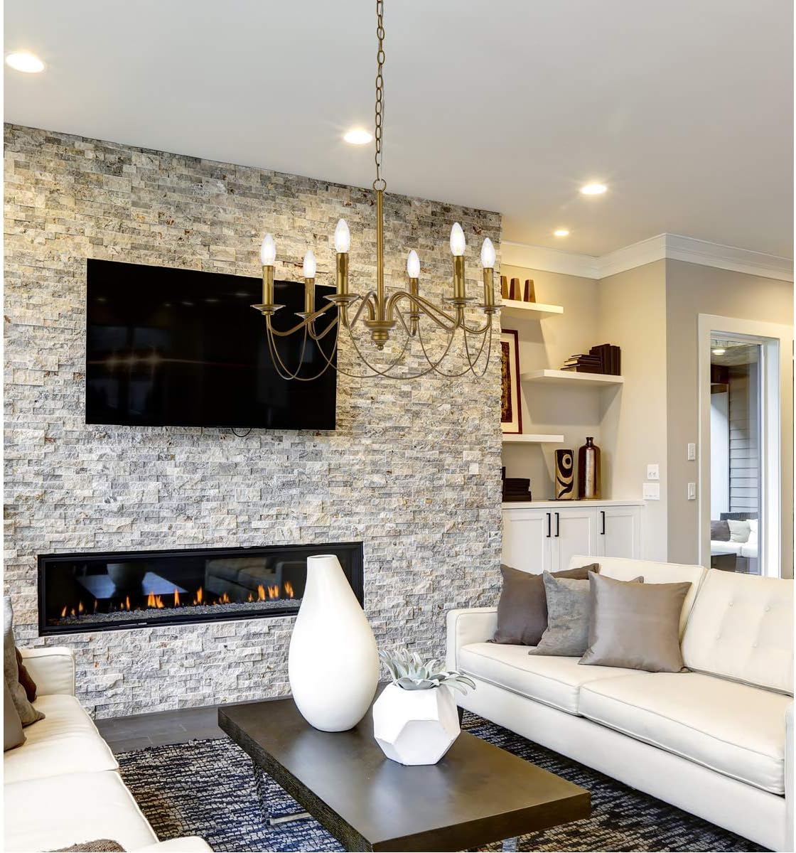 Elegant Lighting Living District Westley 6-Light Mid-Century Metal Pendant in Brass
