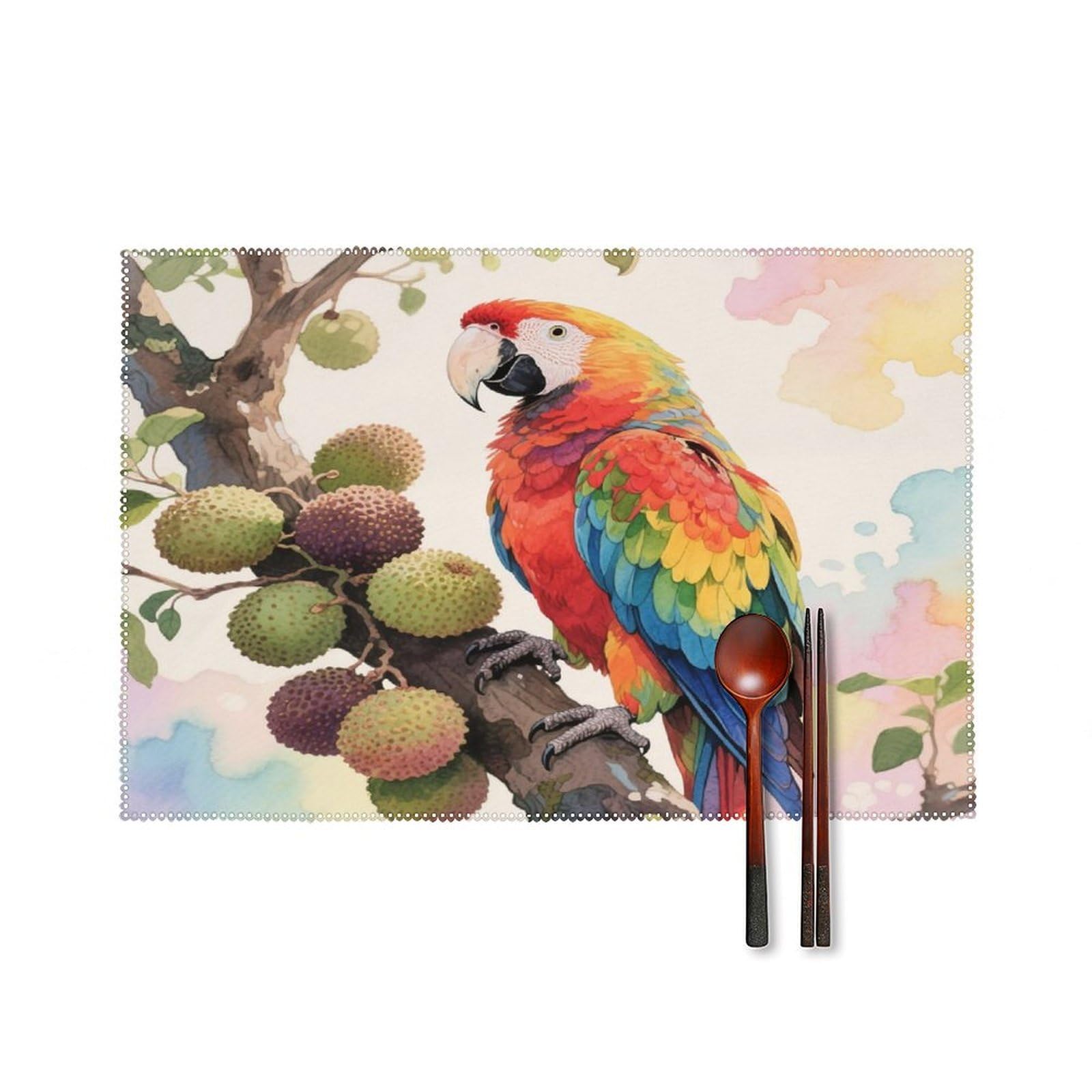 Parrot Placemats Set of 4 Heat Resistant Non-Slip Place Mats for Dining Table Washable Placemat Wipeable Dining Table Mat Canvas Place Mats Dining Table Decor