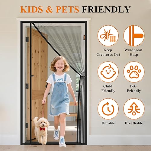 Miniatura 7 de Tela mosquitera para puerta de instalación magnética con apertura lateral izquierda, fibra de vidrio