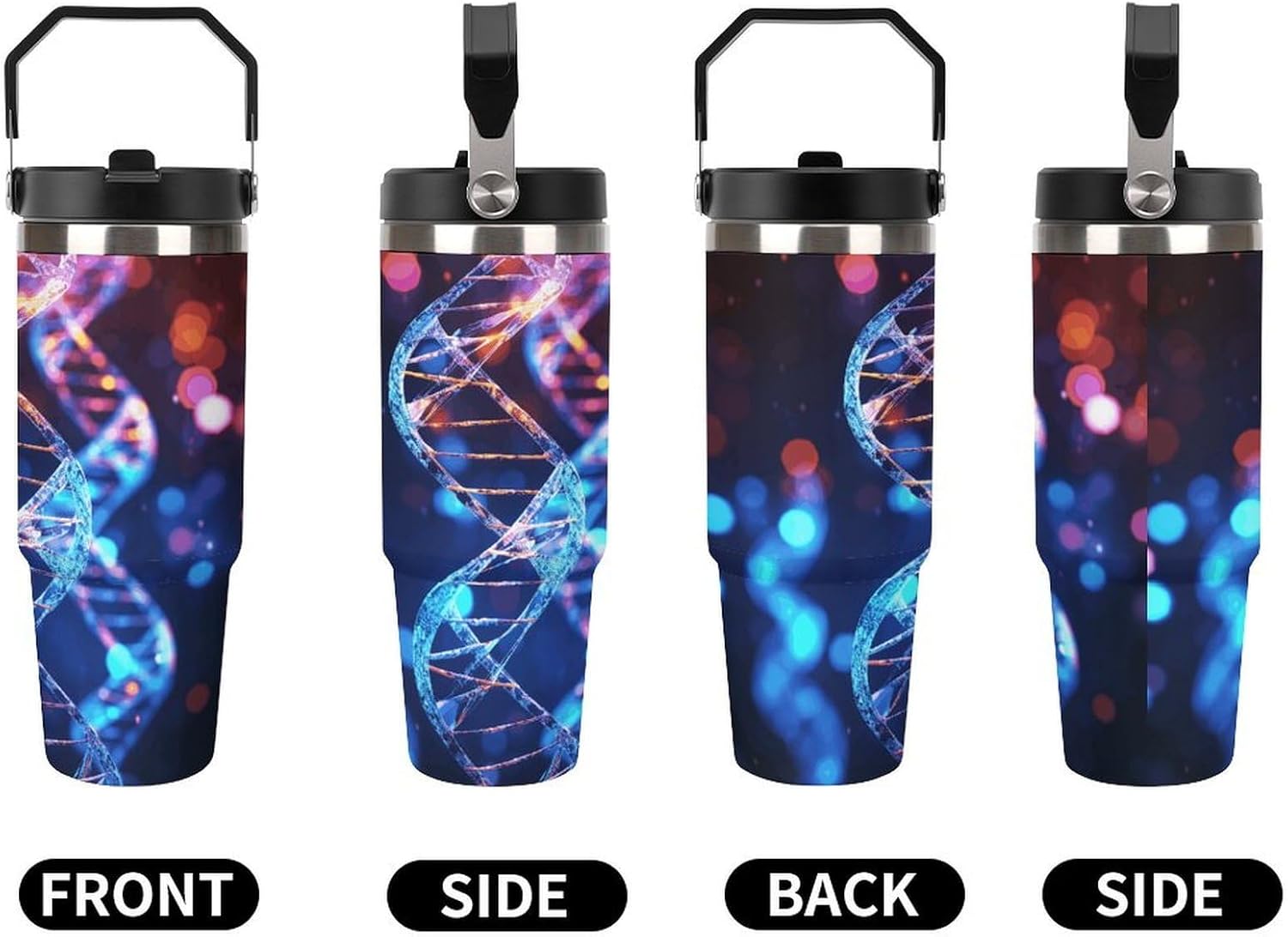 DNA Genetic Helix Water Bottle 30 Oz Fits Car Cup Holder,Insulated Coffee Mug Large Capacity Car Cups,Stainless Steel Double Wall Sport Bottle for Travel Sports Gym