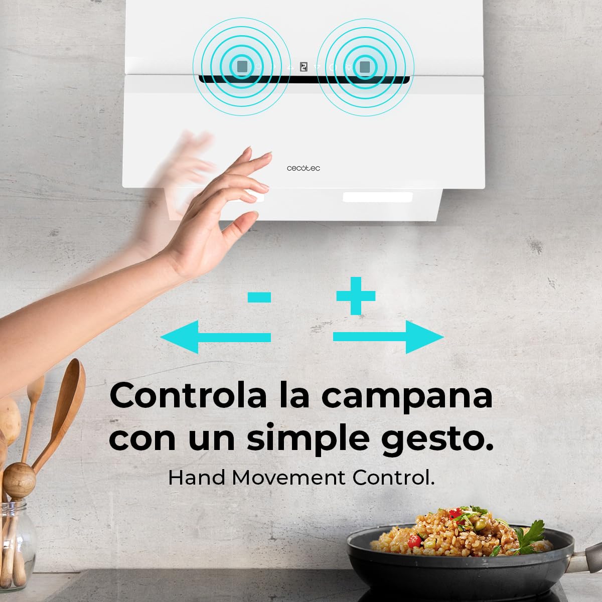 Cecotec Campana Extractora Decorativa 60Cm Bolero Flux Dt 608010 Glass White A++. Acabado Vidrio Blanco, Chimenea Inox, Succión 800M3/H, Motor 210W, Apertura Automática, Filtro Carbono