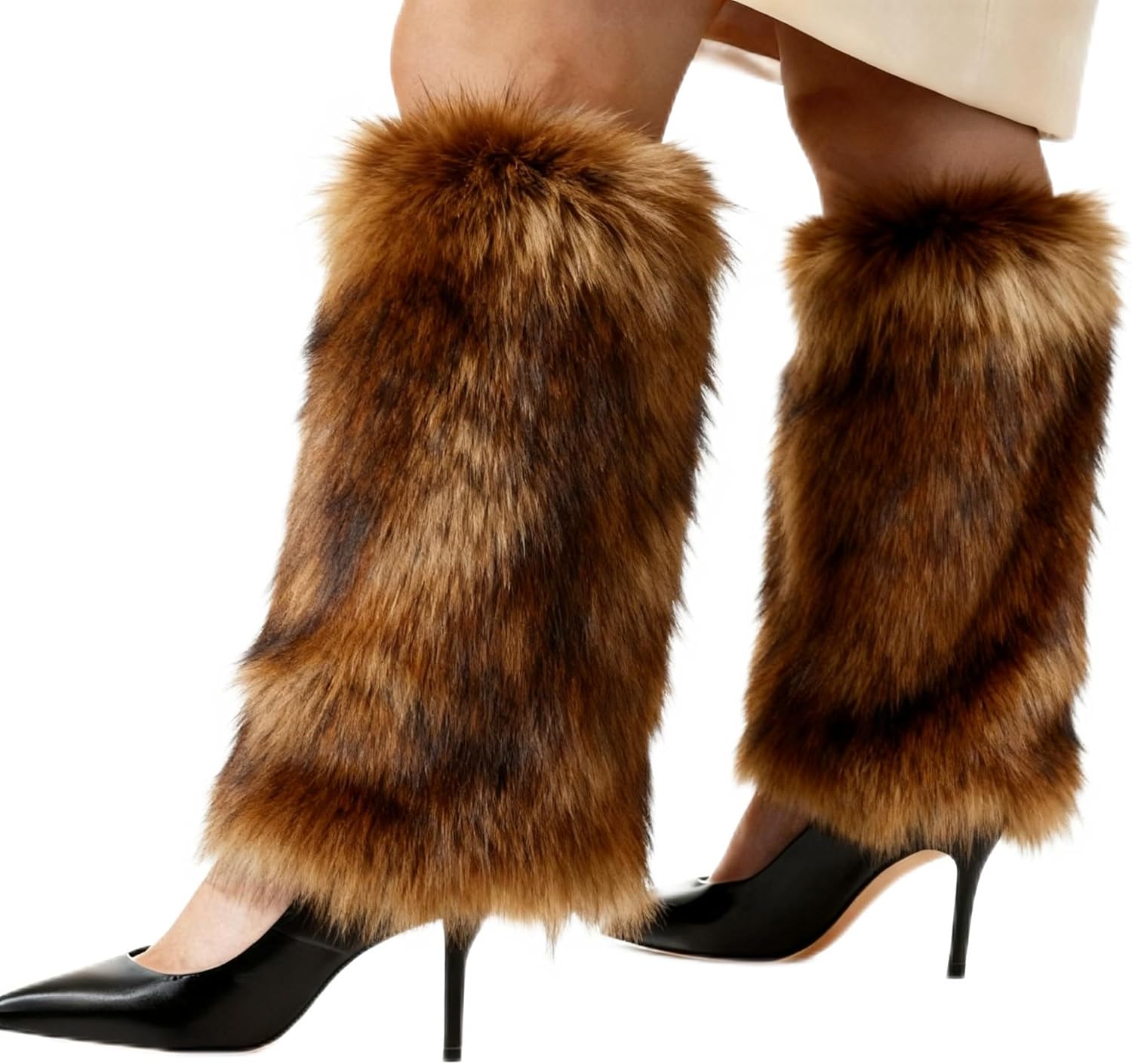 Women's Faux Fur Fluffy Leg Warmers Fuzzy Long Boot Costume Covers Furry For Christmas Halloween