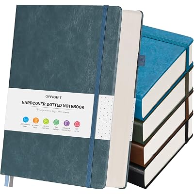 5 Pack Bullet Dotted Journal Notebook, 312 Numbered Pages Dot Grid Notebooks Bulk, 100gsm No Bleed Paper Hardcover Leather Journal, Dot Journal Notebook Set for Women Men School Office, A5, Multicolor