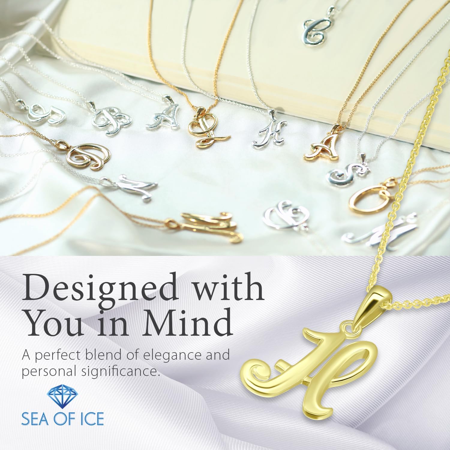 SEA OF ICE Letter Initial Necklace, Alphabet Letter Pendant Necklace, Sterling Silver, Gold, Rose Gold Necklace for Women, Elegant Initial Necklaces, Personalized Custom Women's Necklaces - Image 7