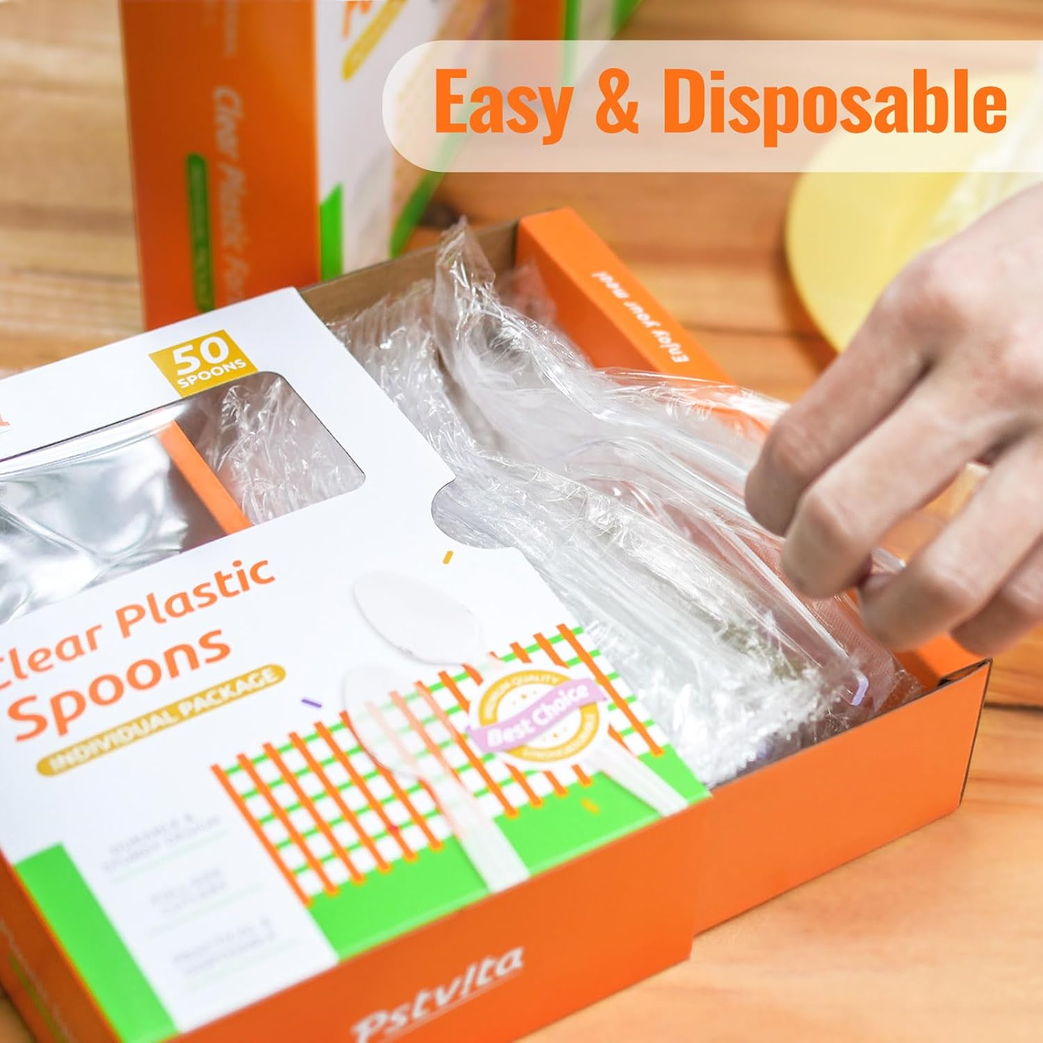 Disposable Plastic Spoons Clear, Indivily Wrapped