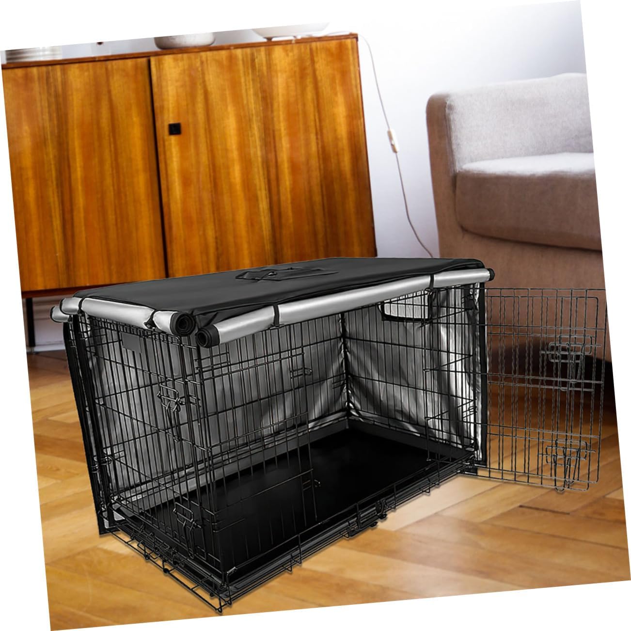 Happyyami Dog Kennel Covers Pet Crate Protective Cover Windproof Oxford Cloth Design for Indoor Outdoor