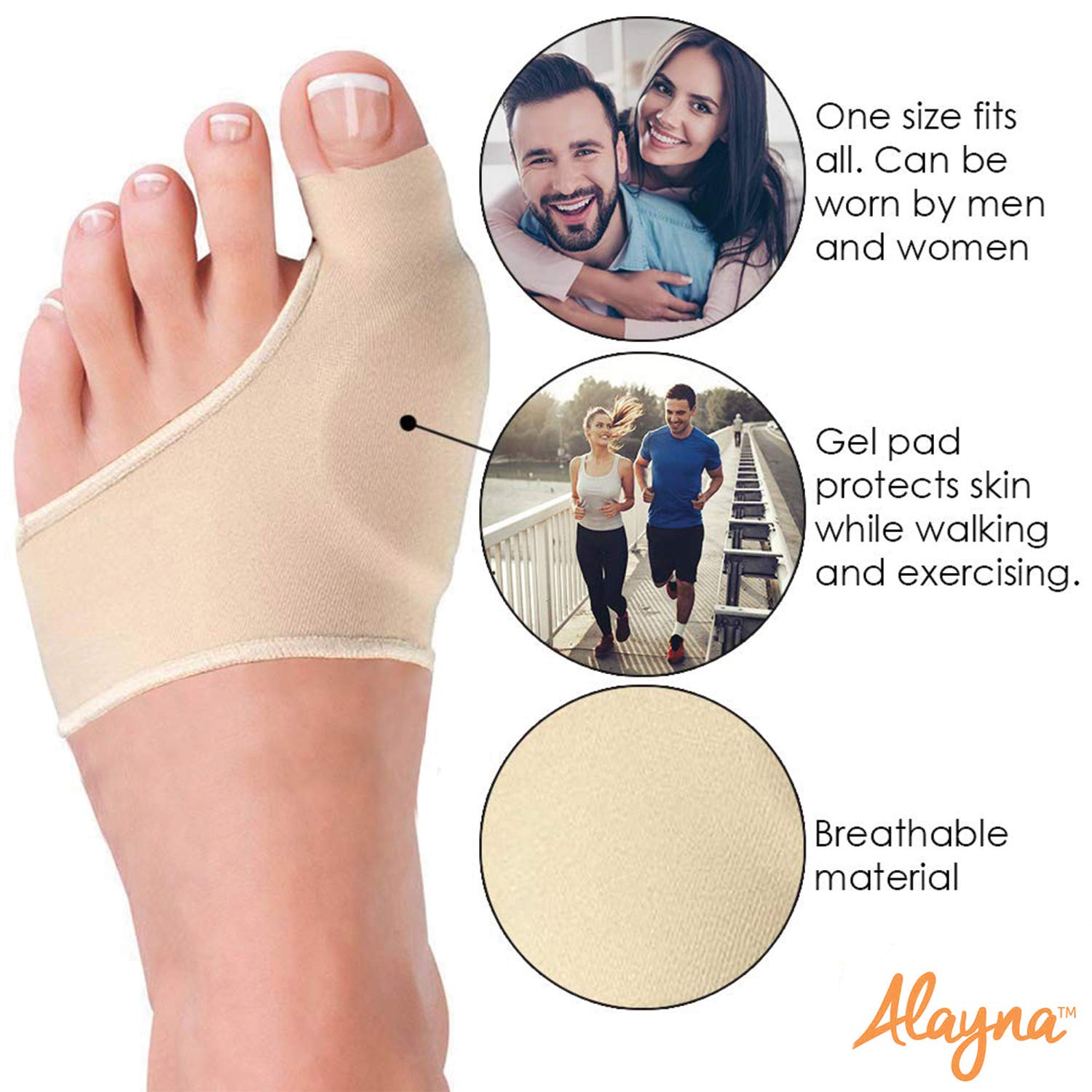 Alayna Bunion Corrector with Non-Slip Grip Insert and Gel Cushion Pad Splint Orthopedic Bunion Protector and Pain Relief Men/Women - Hallux Valgus Realignment Stops Bunion Pain (Small - 2 PCS)