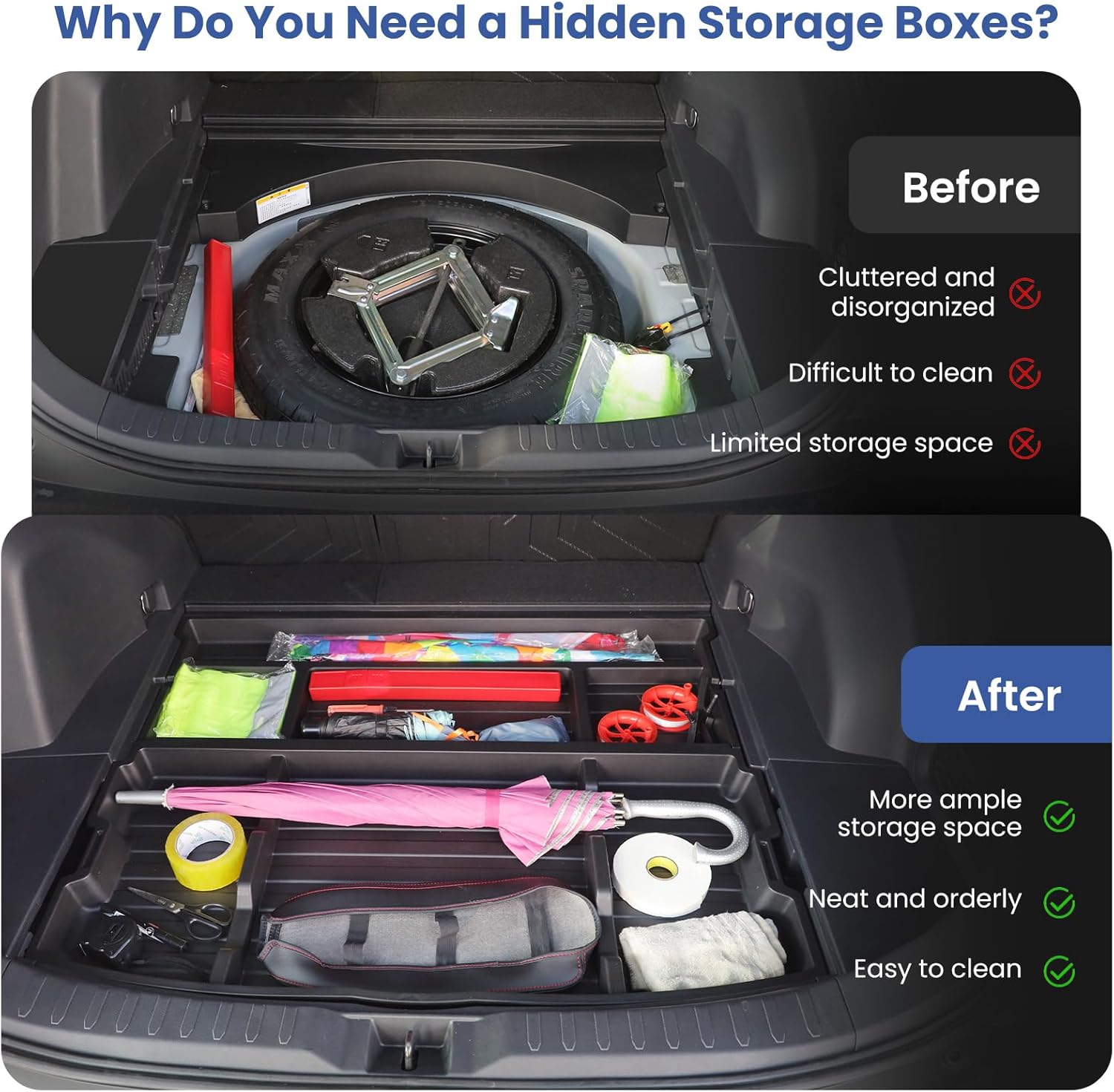 Hidden Trunk Organizer Tray for 2019-2025 Toyota RAV4 LE XLE XSE Hybrid, Trunk Hidden Storage Box for 19-25 RAV4 Accessories