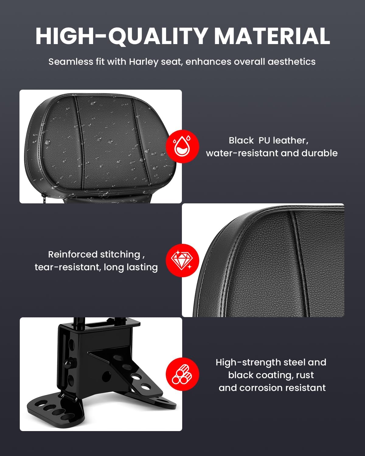 Driver Backrest Adjustable Ride Backrest Plug-in Motorcycle Backrest with Storage Bags for Harley Davidson Touring Street Glide Road Glide Road King Electra Glide
