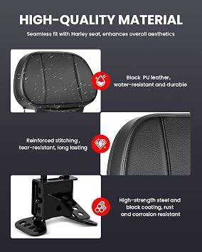 1997-2024 Adjustable Driver Rider Backrest Detachable Plug-in Motorcycle Backrest Pad for Harley Davidson Touring Street Glide Road Glide Road King Electra Glide CVO, Aunseek