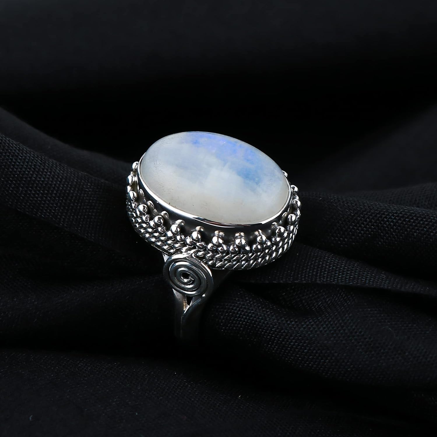 Oxidized 925 Sterling Silver Ring, Natural Rainbow Moonstone Gemstone, Handmade Ring for Women, Energy Stone, June Birthstone, Promise Victorian Minimalist Wedding Ring, Christmas Gifts - Image 4