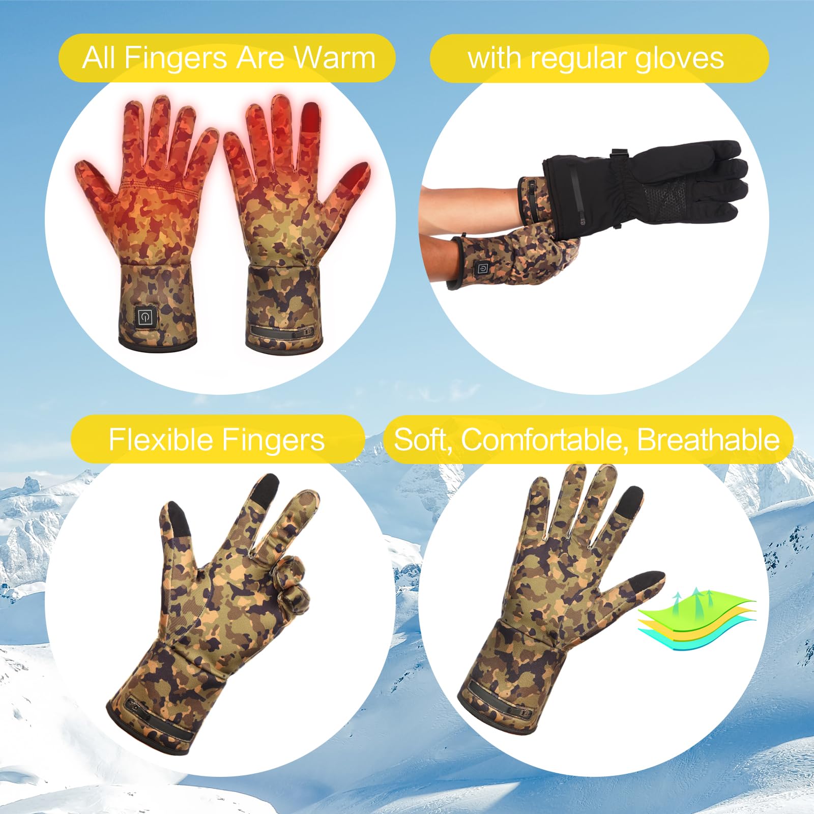 WEIVIOQ Guanti Riscaldati Sottili, Elettrici Ricaricabili con Batteria per Uomo e Donna. Fodere Invernali per Artrite, Raynaud, Ciclismo, Sci, Snowboard ed Escursionismo