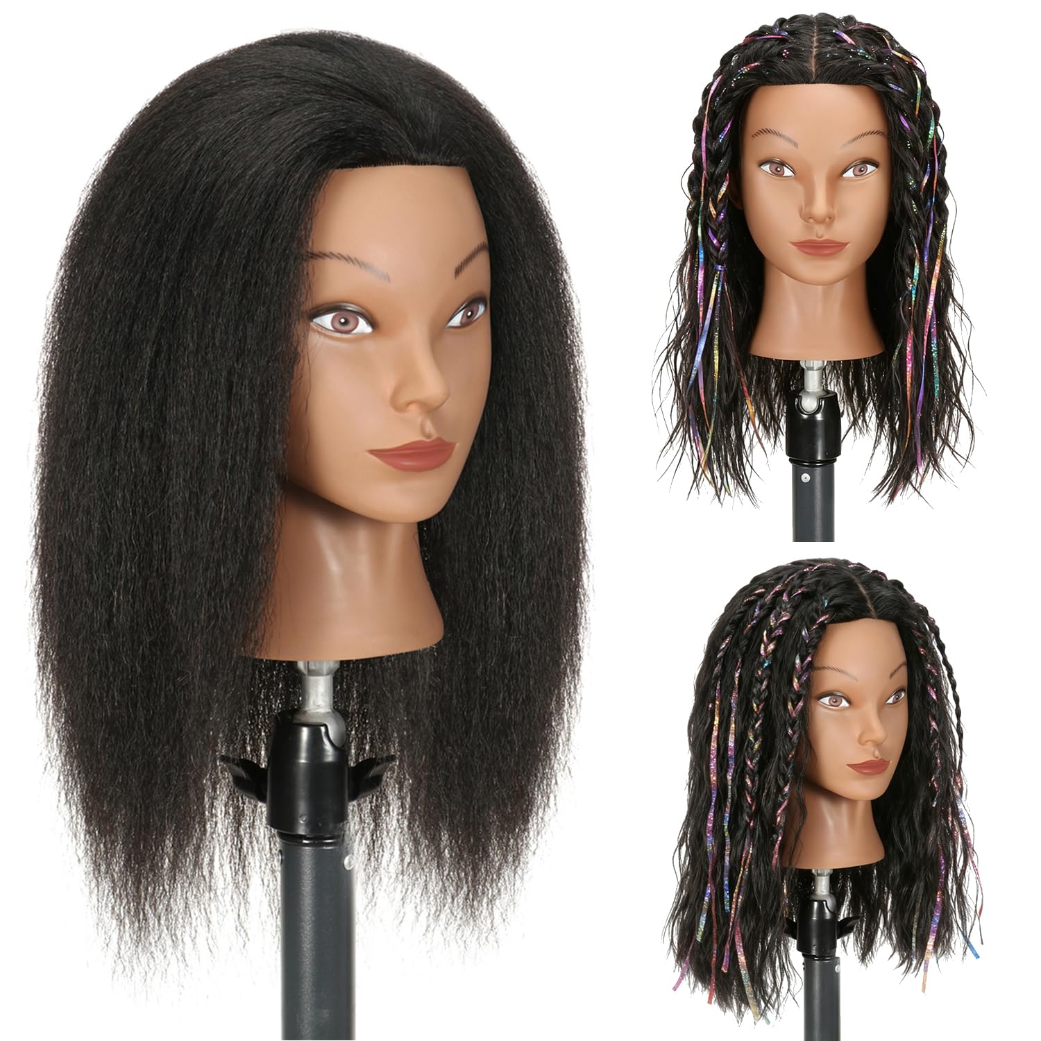 Ineffable 16"Mannequin Head with Hair Mannequin Head for Braiding Hairstylists Manikin Head Cosmetology Doll Head for Hair Styling (16inch)