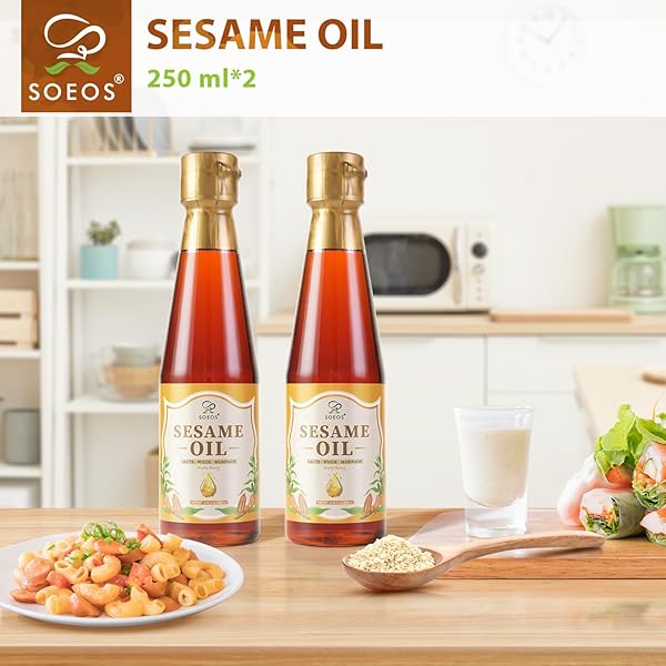 Soeos Toasted Sesame Seed Oil, 250 ml(8.45 Fl Oz) Pack of 2, Nutty Flavor for Asian Food, Noodles, Soup, Baking, Stir-Fry. - 3