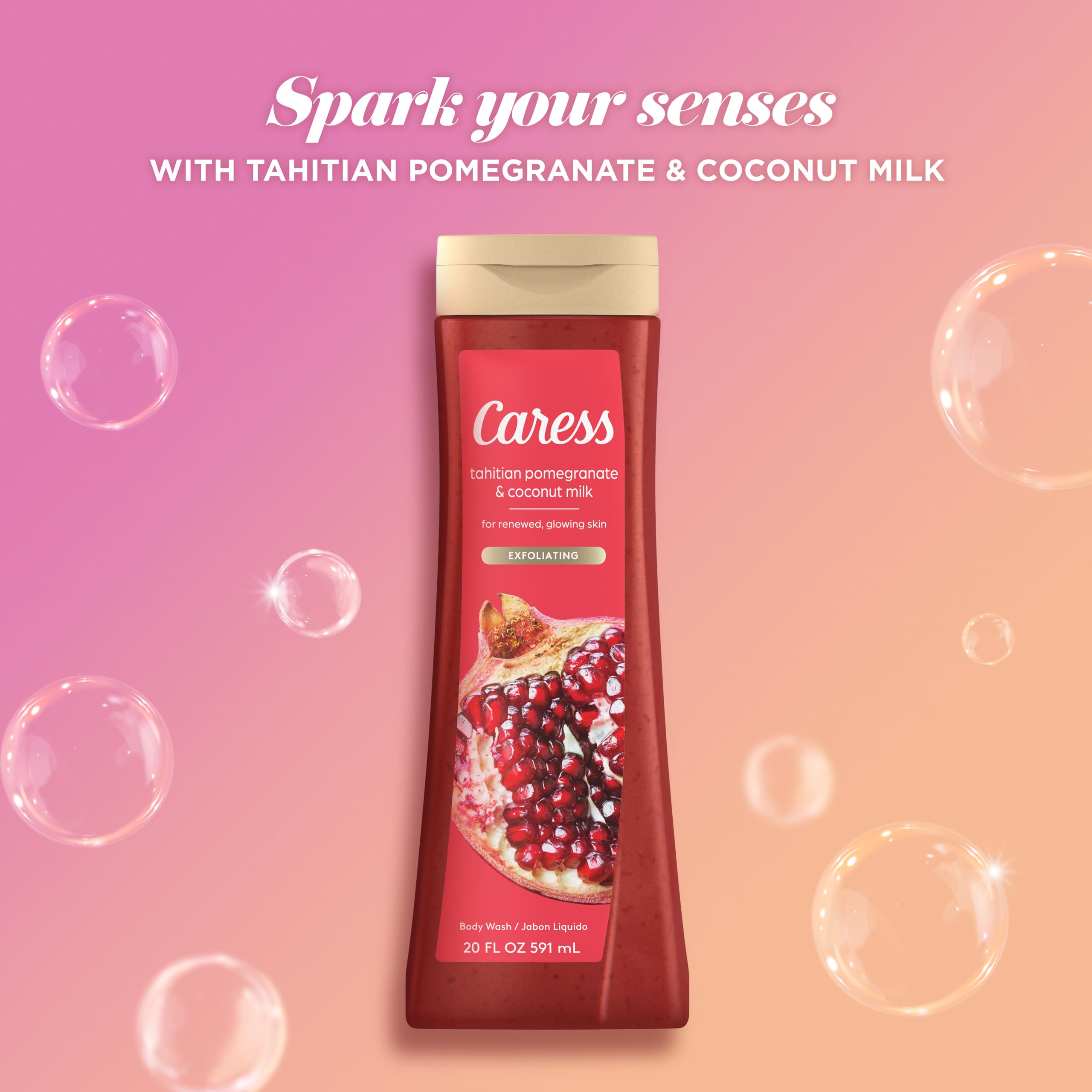 Gel de baño, granada de Tahití y leche de coco, gel de baño hidratante para piel renovada y brillante, jabón líquido exfoliante corporal, 20 onzas líquidas (paquete de 2) 5