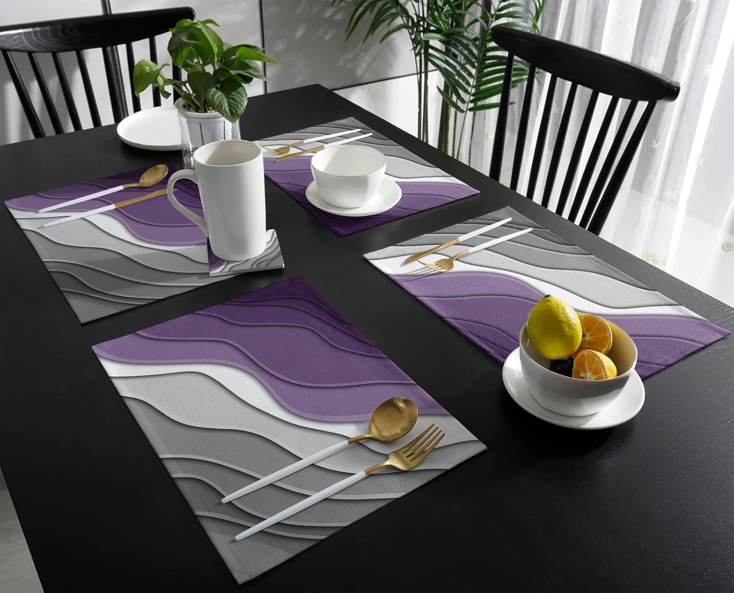 Placemats Purple Grey Modern Geometric Place Mats for Dining Room Dinner Table Abstract Beach Washable Table Mats Kitchen Decorations Set of 4