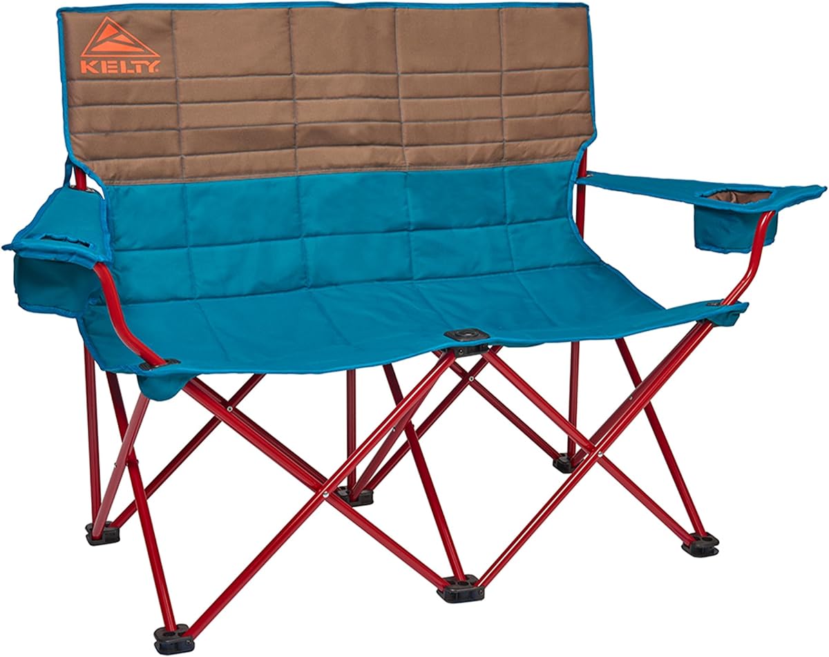 Silla de campamento plegable extragrande para 2 personas, asiento doble para juegos de fútbol, colas, días de playa (altura regular/lago profundo) | Asiento cómodo para 2 adultos, portavasos con aislamiento, perfecto para juegos de fútbol, patios traseros, conciertos, almacenamiento de rollos