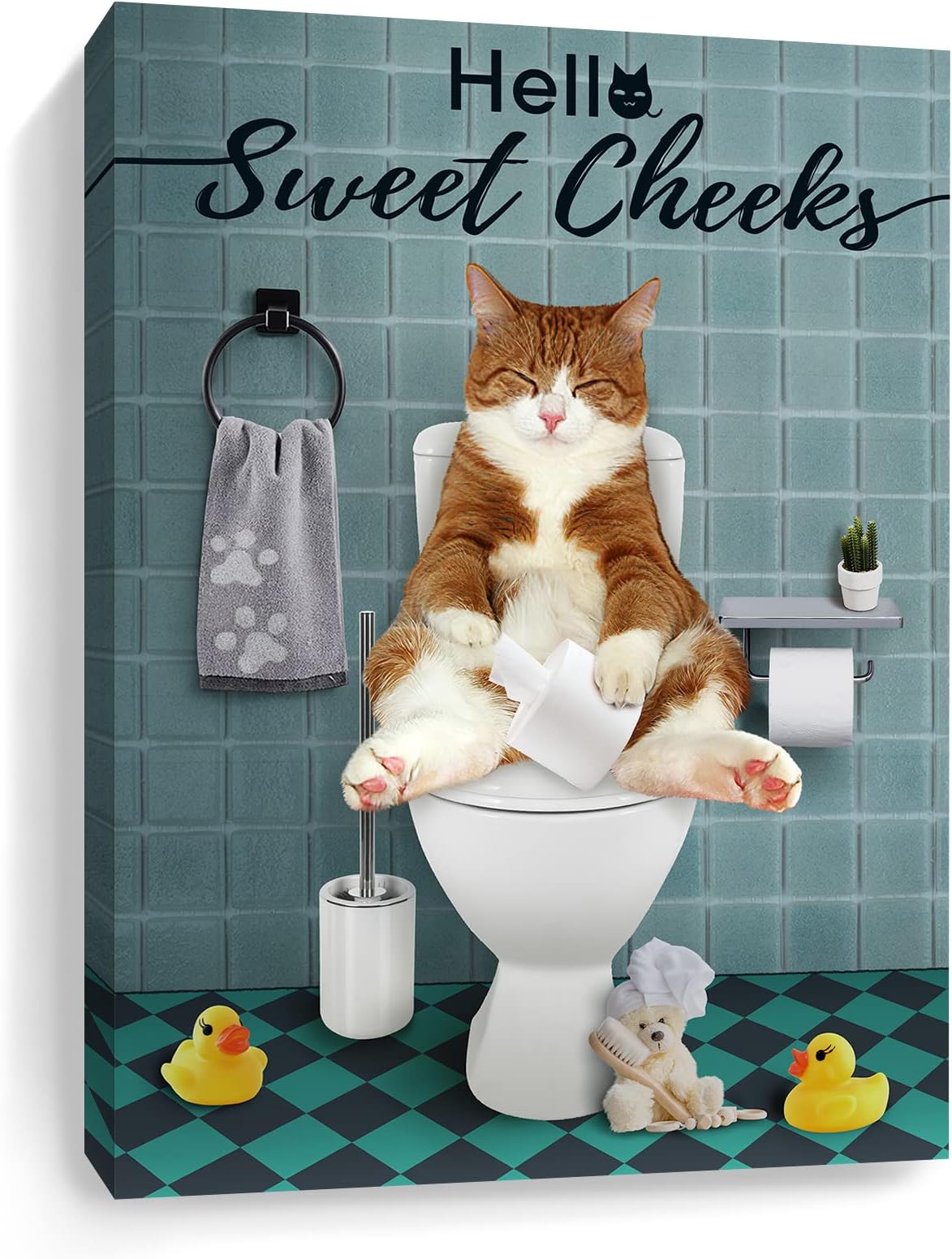Cute Cat Toilet Paper Bathroom Wall Decor 12x16 Inch Funny Cats Wall Art Home Decor Canvas Room Decor Hippie Framed Pictures Artwork Orange Cat Lover Modern Painting Animal Poster Frame Decorations